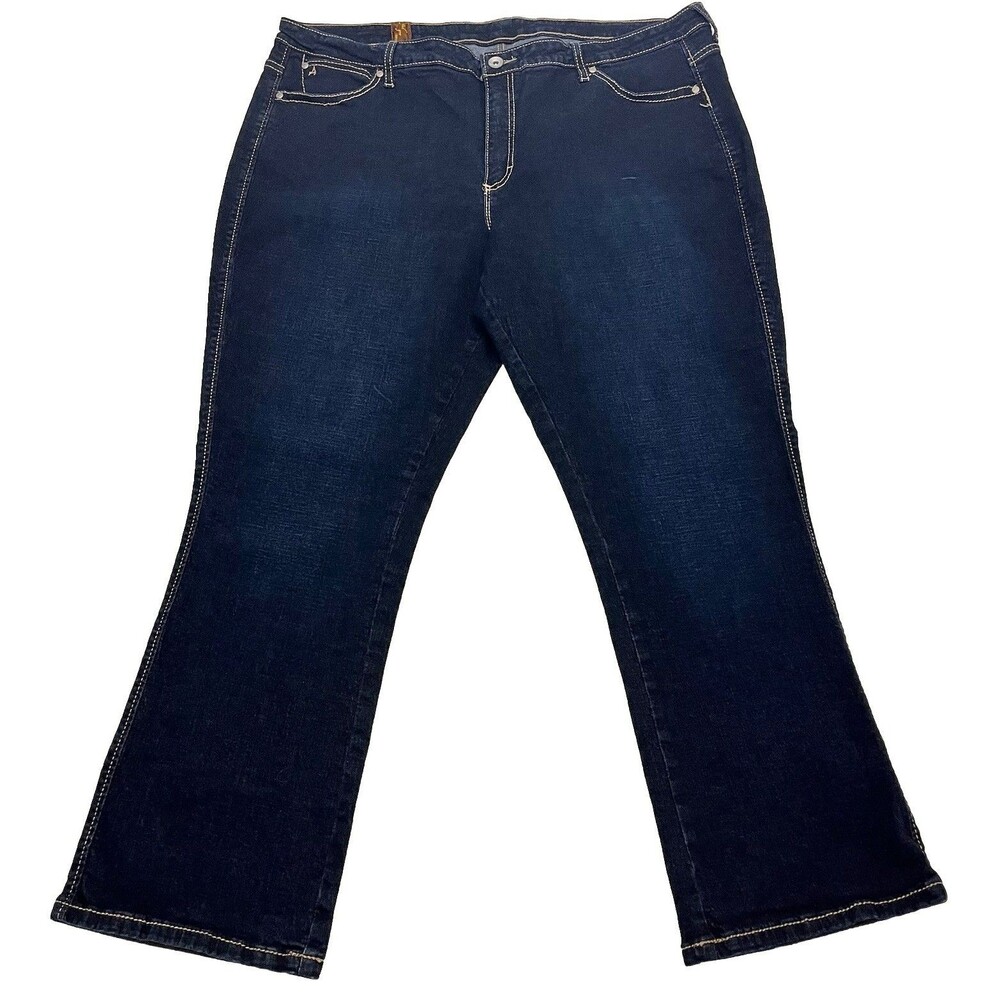 Aura Jeans Womens Size 22 Short Blue Bootcut Denim Pants Embroidered Pockets